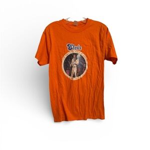 Vintage orange Elvis Presley graphic print cotton short sleeve Tshirt large 70s